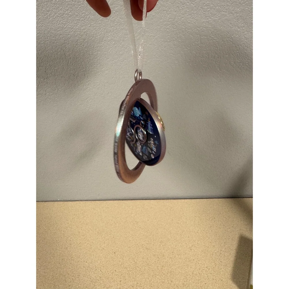 Disney World 50th Anniversary Mickey Mouse Spinning Metal Ornament Silver Blue